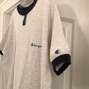 Vintage Champion Logo Ringer Style Tee Shirt Size L